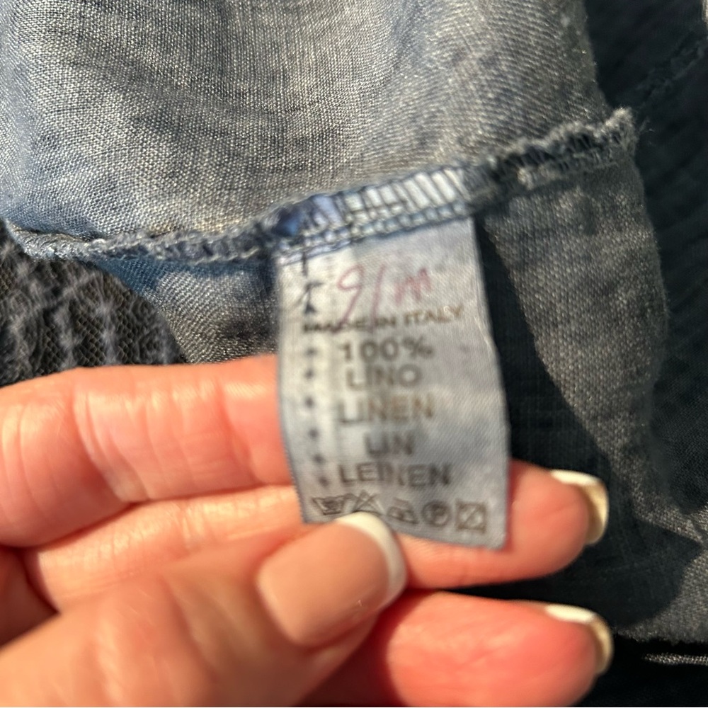 Made In Italy Blue Linen Button Down Blouse with Roll-tab Sleeves M - Picture 11 of 11